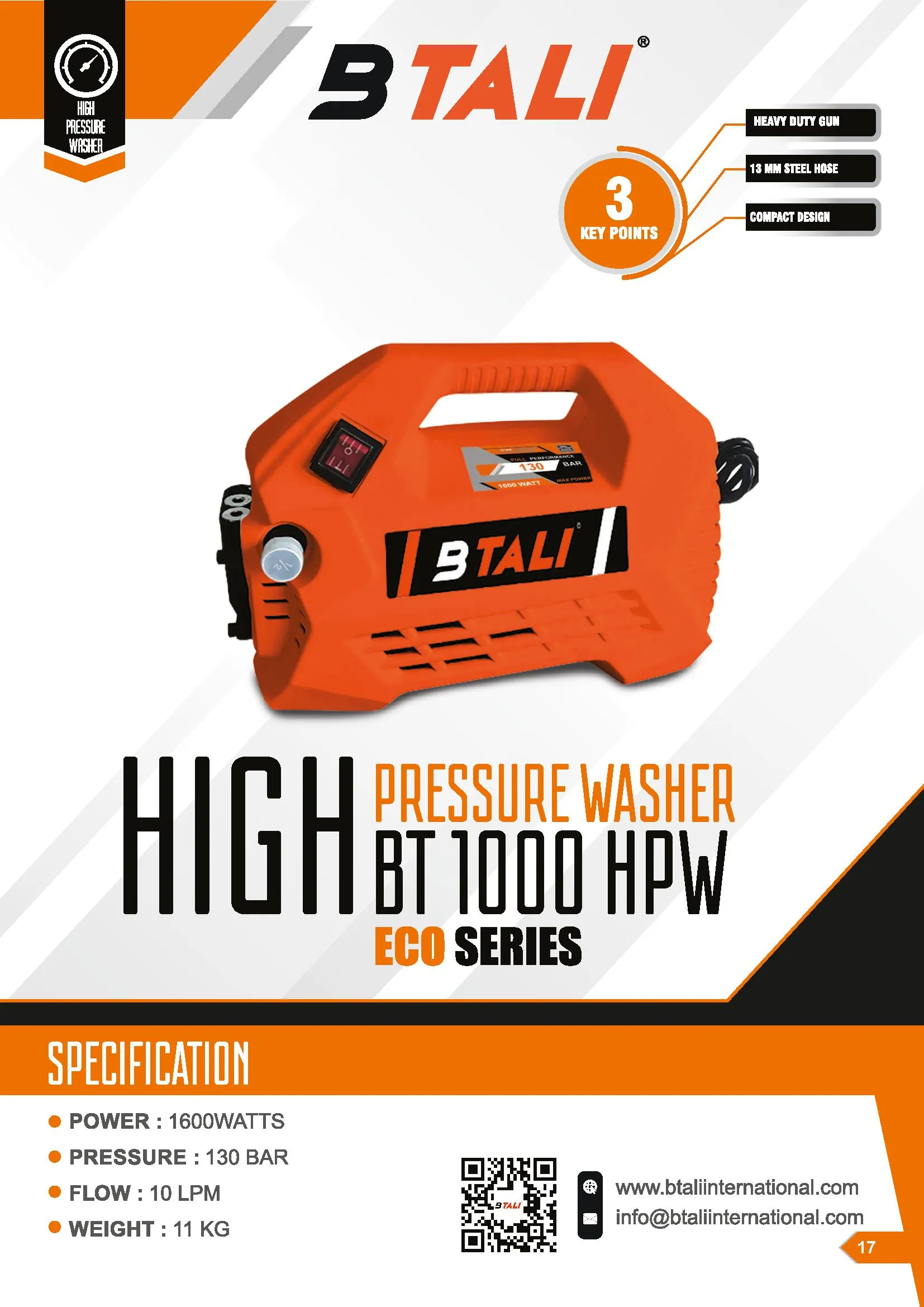 Btali high Pressure Washer BT 1000 HPW VECTOR